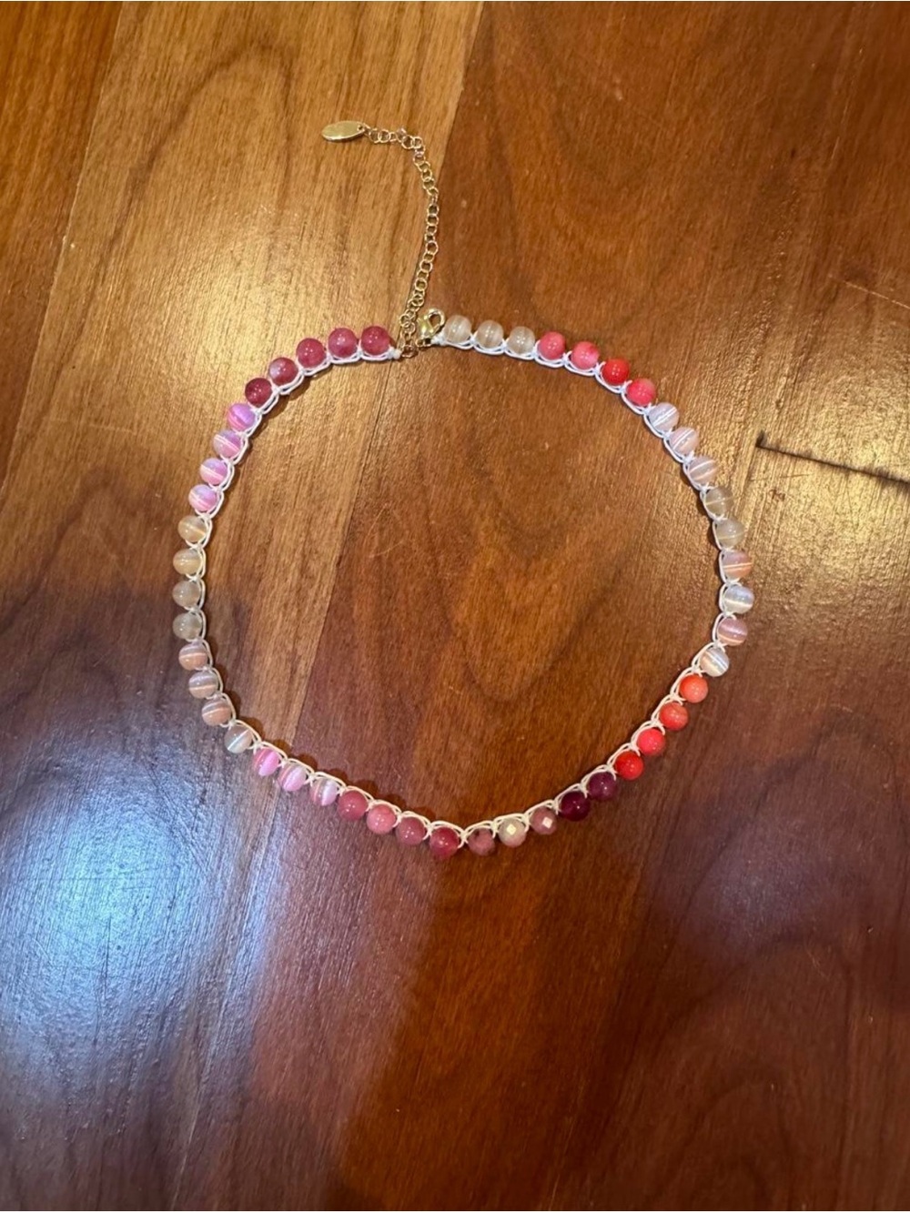 Anthropologie Gold Chain Necklace with Pink to Red Bead Gradient